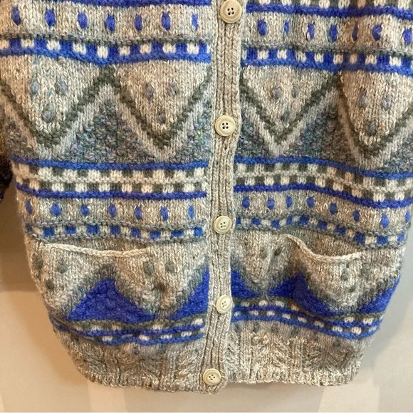 SEGRETS SUN PRINTS Sz L Wool Cotton Blend Hand Knitted Drop Shoulder Cardigan - Picture 3 of 13